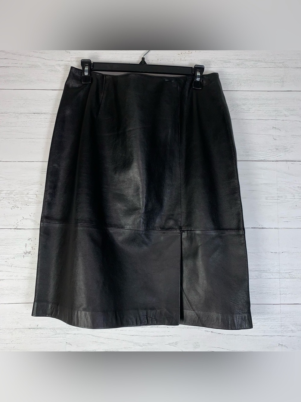 Mixit black pencil skirt genuine leather lined knee length Size 12 EUC